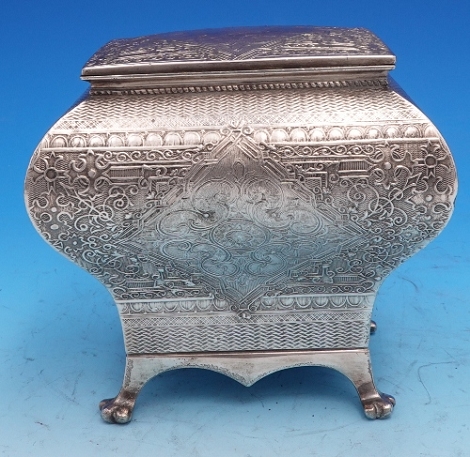 Tea Caddy with Middle Eastern Motif made by unknown American makers circa 1880 4 1/2